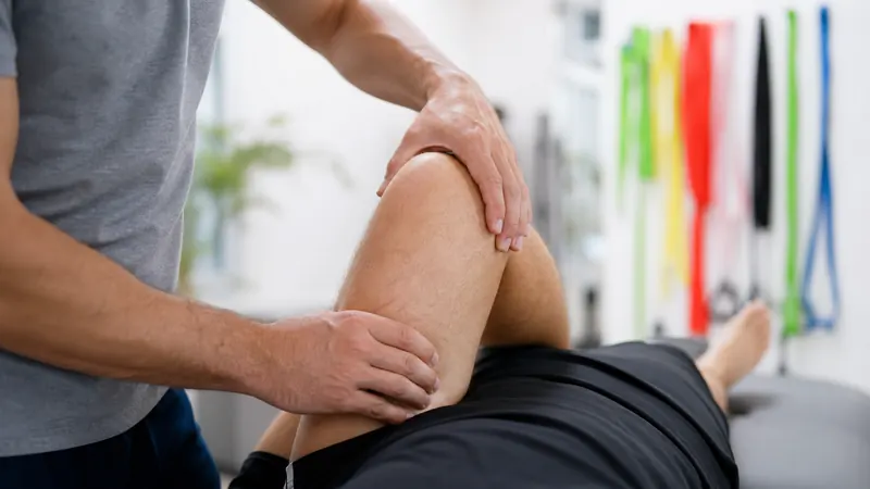 Physiotherapist in a bright clinic treatment room